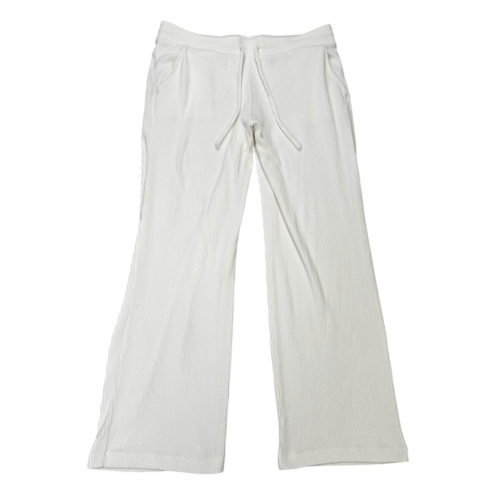 Lands' End Ribbed Wide Leg Lounge Pants Women's Size M 10-12 White Drawstring